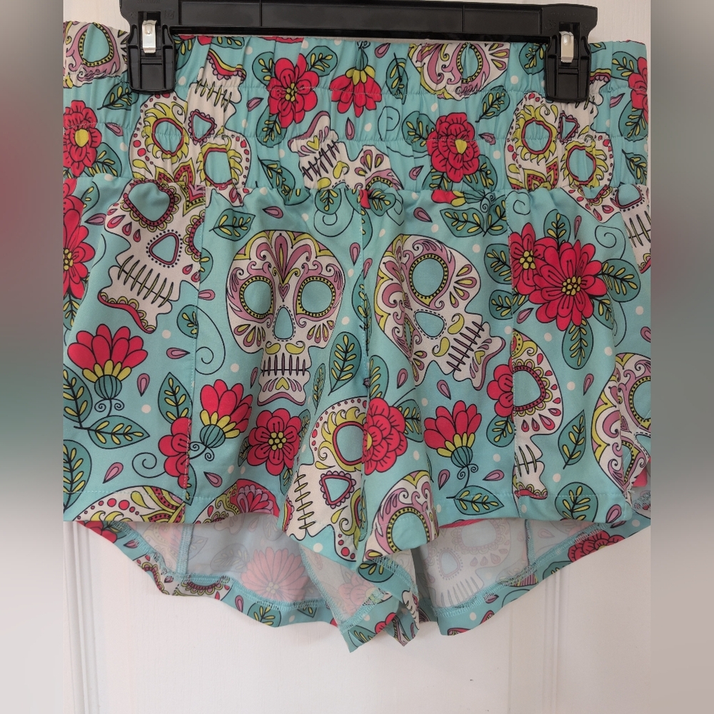 Constantly Varied Gear Day of the Dead Floral Aqua Athletic Shorts